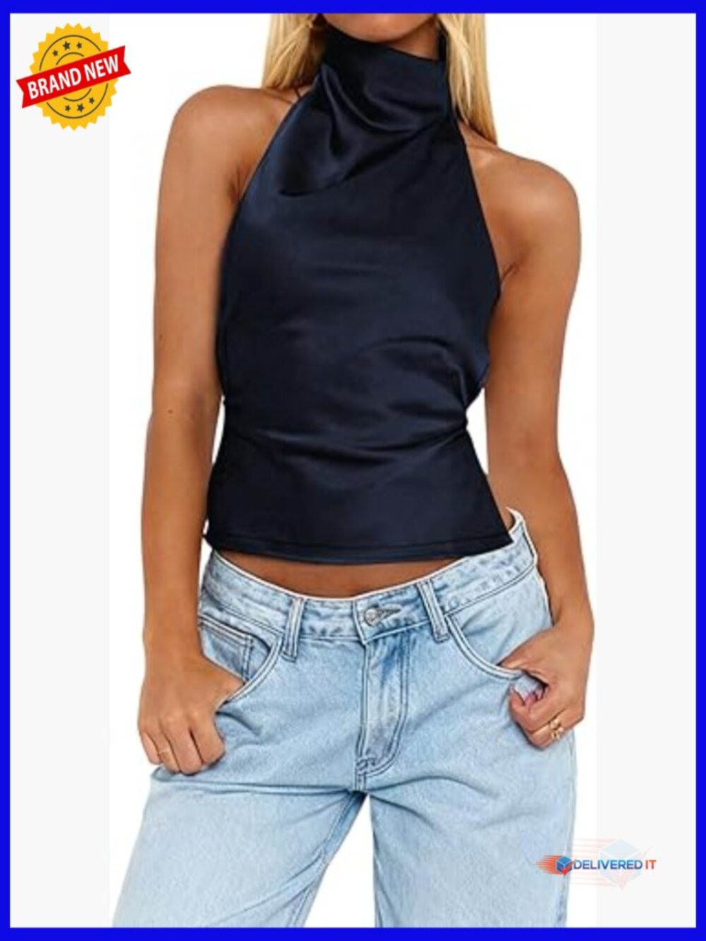 Satin Halter Backless Crop Top Sleeveless Tank